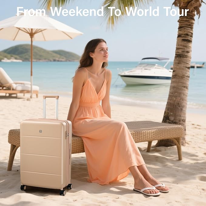 Hanke Expandable 26 Inch Luggage with Spinner Wheels, Hardside Large Suitcase, All-PC Hard Shell Travel Luggage, TSA Lock, Lightweight Durable Checked-Medium (Cuba Sand, 93L)