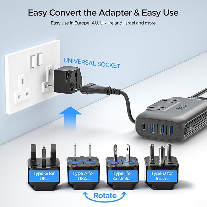 220V to 110V Converter, Key Power 230-Watt Step Down Voltage Converter & Power Converter, International Travel Power Adapter with USB C Port 18W.