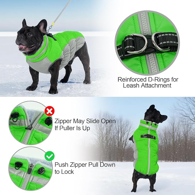 OUOBOB Warm Dog Coats for Medium Dogs, Waterproof Dog Jacket with Harness Built in, Zipper Clousure, Fleece Lining for Cold Weather Outdoor Walks, Snowsuit for Schnauzer, Boston Terrier, Pug - M