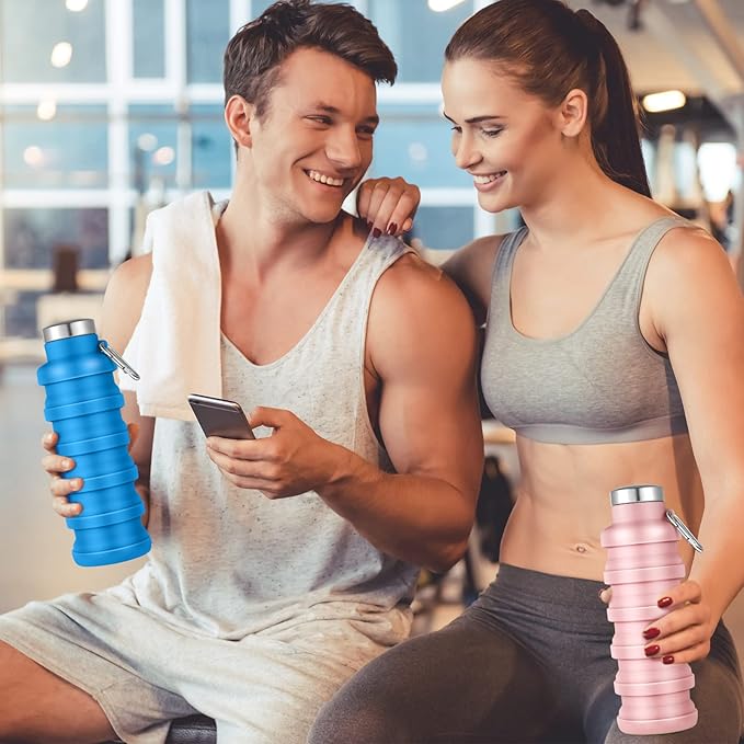 Lallisa 8 Pcs Collapsible Water Bottles Bulk Reusable Silicone Foldable Water Bottles 17 oz Portable Lightweight Sports Bottle with Carabiner for Gym Hiking Camping Travel(Fresh Colors)