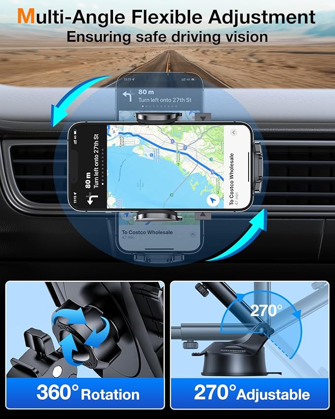 2025 Ultimate Car Phone Holder【80+LBS Strongest Suction & Military-Grade】 Universal Cell Phone Holder Truck Car Mount for Dashboard Windshield Air Vent for iPhone 17 16 Pro Max 15 Samsung 2pcs,Black