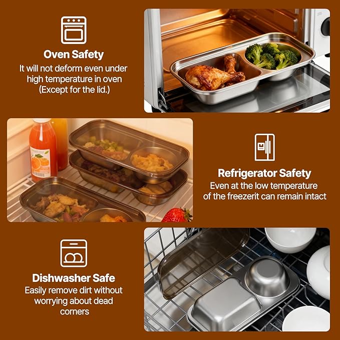 Kitlead 2 Compartment Grab and Go Snack Containers Reusable,Stainless Steel Snack Containers with Lid for Travel, Outdoor Camping and Daily Use (Set of 4)