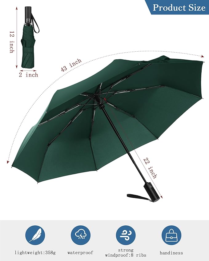 Windproof Travel Umbrella, Automatic Folding Compact Lightweight Umbrella for Women & Men, Durable and Portable, Fits Easily in Purse or Backpack