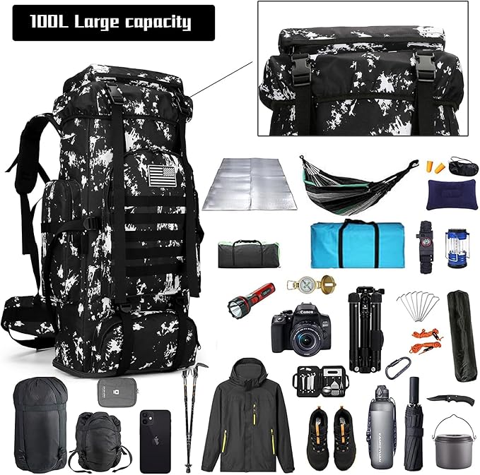 Hiking Backpack for Men 70L/100L Camping Backpack Military Rucksack Molle 3 Days Assault Pack for Climbing
