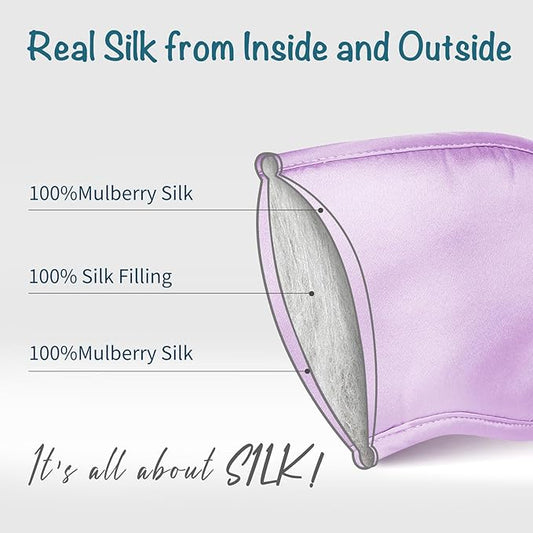 LULUSILK 100% Mulberry Silk Sleep Mask, Lavender Silk Eye Cover for Sleeping, Pack of 1