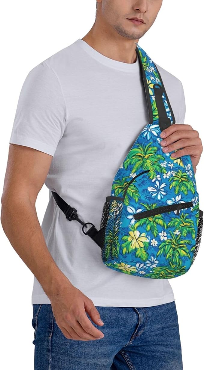 Hawaii Tropical Palm Sling Backpack Crossbody Bag Casual Chest Bags Travel Hiking Daypack Shoulder Bag for Women Men