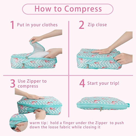 6 Pcs Compression Packing Cubes, Packing Cubes for Travel, Waterproof Luggage Organizer Bags Set, Cute Packaging Cubes for Women Kids Backpack Carry-Ons