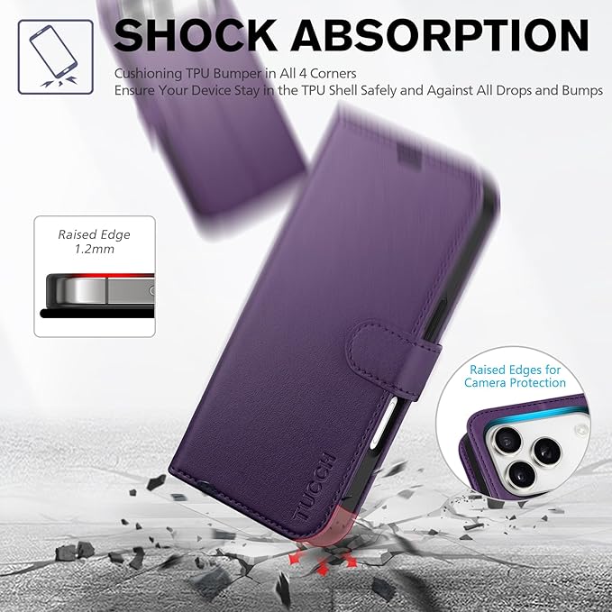 TUCCH Case Wallet for iPhone 17 Pro (6.3") 2025, Stand | RFID Blocking | 4 Card Holder | TPU Shockproof Inner Shell | PU Leather | Magnetic Closure Folio Protective Cover | Deep Purple