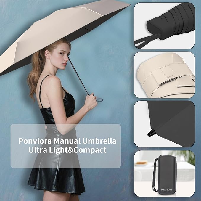 Compact Mini Windproof Travel Umbrella-UPF 50+ Sun & Rain Protection, Small Folding Design Fits in Pocket or Purse, Lightweight Portable with Case for Women, Men & Kids