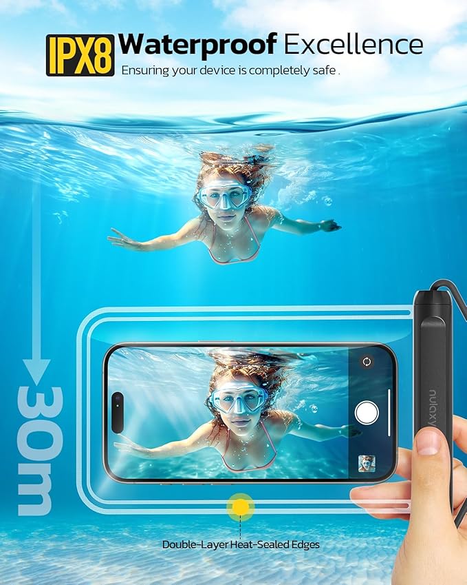 Nulaxy 2 Pack IPX8 TPU Waterproof Phone Pouch Double Sealing, Cell Phone Dry Bags with Lanyard Fit up to 7.5" Devices, Protector Case for iPhone 15 14 13 12 11 Pro Max Plus XR, Galaxy S24 S23 - Black