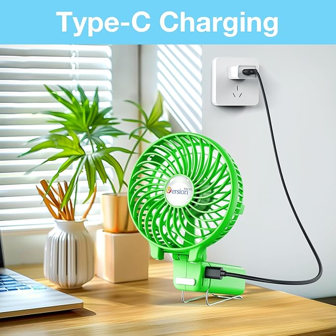 VersionTECH. Portable Handheld Fan, Powerful+Durable+4000mAh+180° Foldable, Mini Table Fans with USB Rechargeable Battery Operated Cooling Accessories for Personal Use, Travel, Office Green