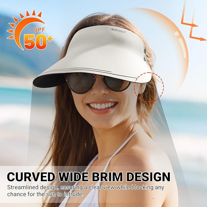 Sukeen Wide Brim Sun Visor Hat for Women Men,UPF50+ Seamless Sun Hats Foldable Ponytail Beach Hats for Daily Outdoor Sport
