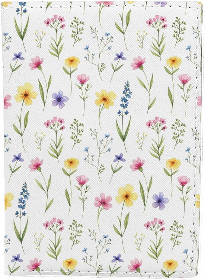 Wild Flowers Passport Holder for Travel Watercolor Floral Herbs Meadow PU Leather Passport Cover Wallet Cute Passport Card Holder for Women and Men