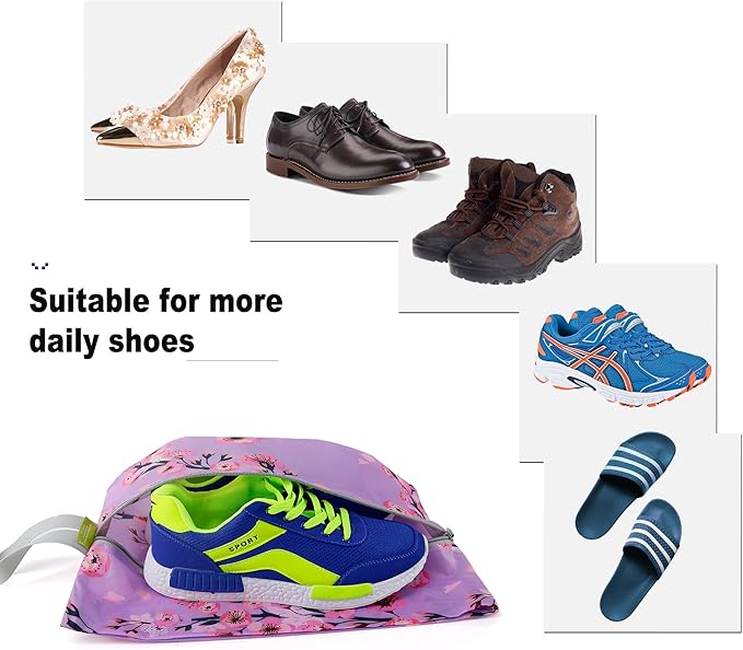 BeeGreen Shoe Organizer 6pcs Shoe Bags with Zipper Closure, Flower Design Shoe Storage Organizer with Handle Travel Bags For Men and Women, Portable Nylon Travel Gifts