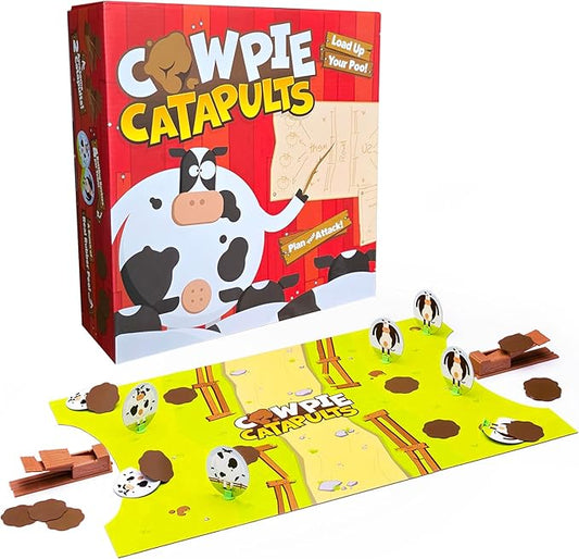 The Good Game Company Cowpie Catapults - Launch Poop with a Catapult to Knock Over Cows, Last Moo Standing Wins, Easy to Learn, Cow Tipping Funny Kid Family Board Game, Age 6+