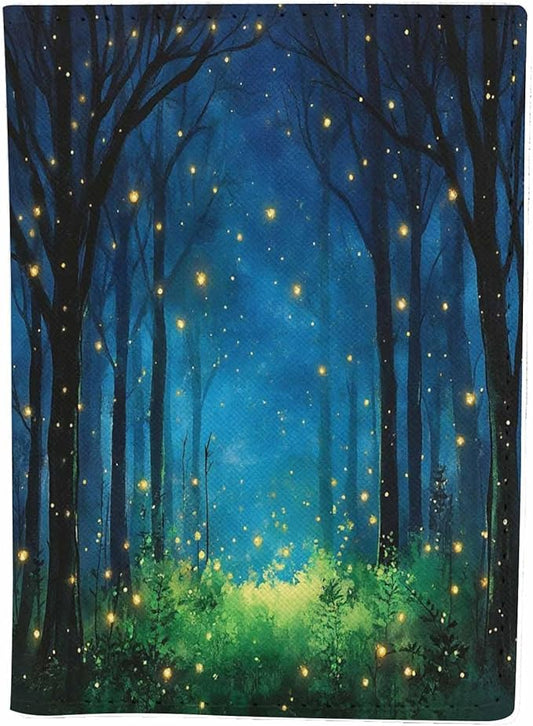 Fairytale Bamboo Passport Holder for Travel Trees Surrounded By Fireflies In the Night PU Leather Passport Cover Wallet Cute Passport Card Holder for Women and Men