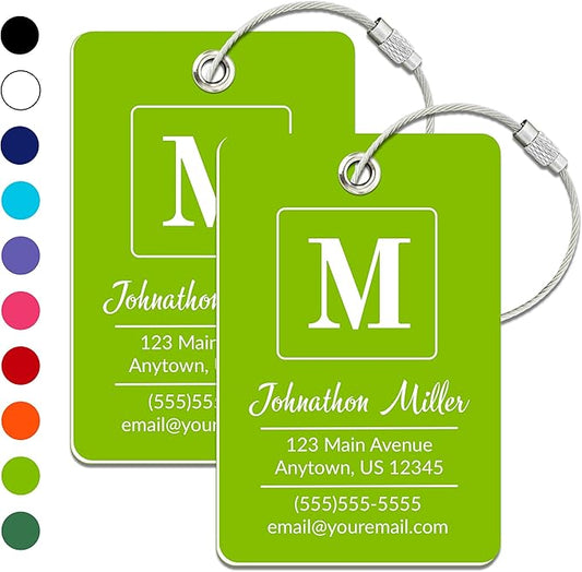 Personalized Luggage Tag | 2 Pack | Custom Luggage Tags for Suitcases | Kids Backpack Tag | 10 Color Options & Choose Font, Font Color