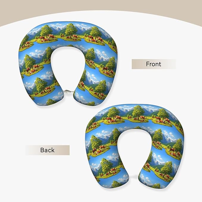 Funny Neck Pillow Support for Car Flight Rest Animal Herefords Cattle Party, Memory Foam U Shaped Decor Head Cushion for Home Outdoors Travel