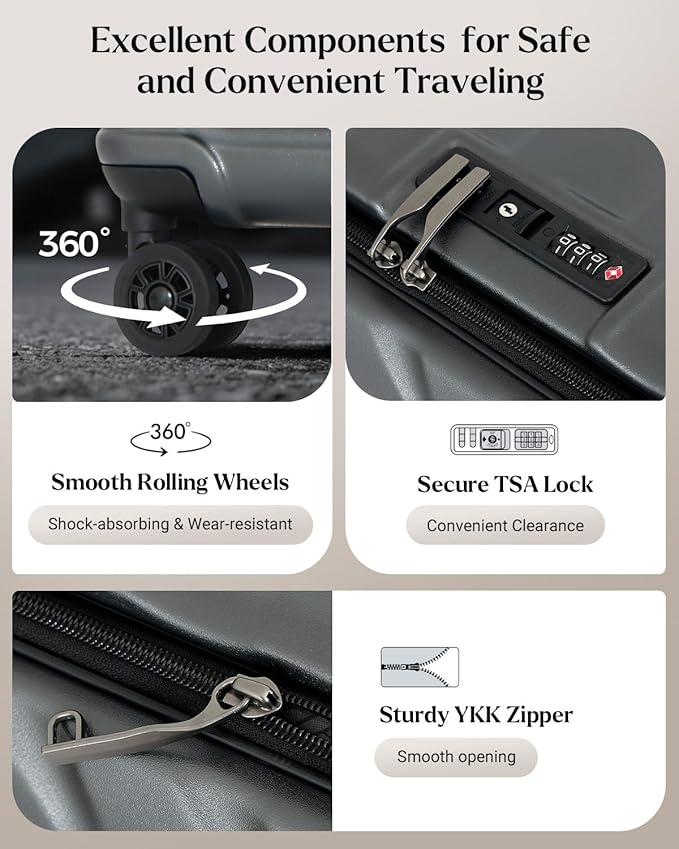 Checked Luggage, 28 Inch Luggage with Spinner Wheels, Large Suitcase with Lightweight PC Hard Shell, Aluminum Frame, Top Opening, YKK Zipper, TSA Lock (Grey, 1PC)
