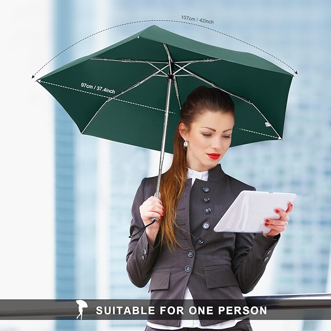 LEAGERA Compact Travel Umbrella for Purse - Flat Handle, Waterproof for Light Rain