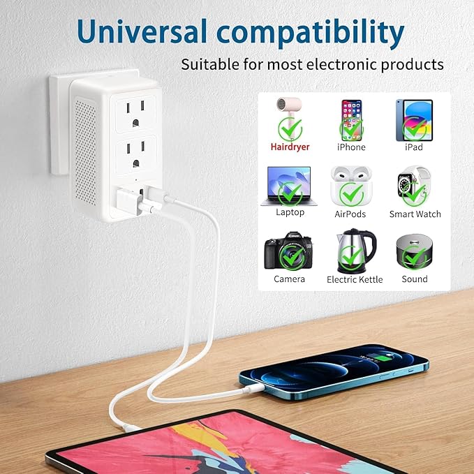 Mapambo 2000W 220V to 110V Voltage Converter US to Europe, Power Converter European Travel Converter for Hair Dryer, Power Converter Adapter Combo with 2 Type C 2 USB A (White)