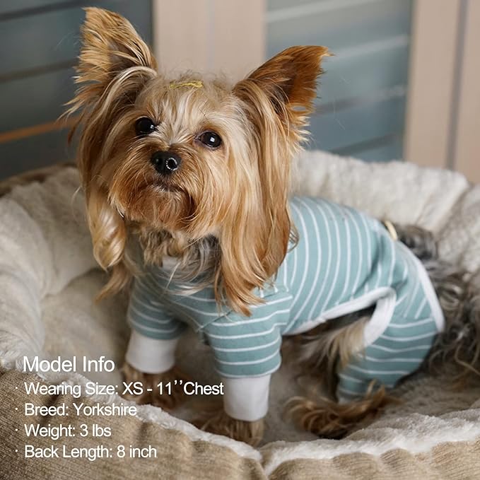 KYEESE Dog Pajamas, Striped Pet PJS Lightweight Doggie Jammies, 4 Legs Outfit Soft Dog Pajamas, Cozy Pet Clothes Onesie, Comfortable PJS for Large Dogs, Green Striped, 3XL