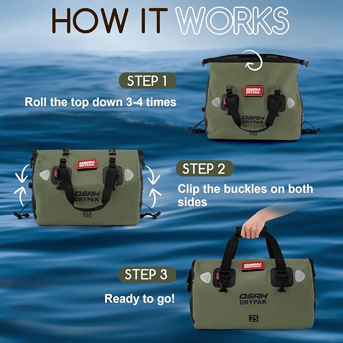 Waterproof Duffel Bag - Motorcycle Dry Bag Tail Bag with Large Storage Space, Waterproof Luggage Duffle Bags with Outer Mesh Zipper Pocket for Camping, Kayaking, Fishing & Traveling