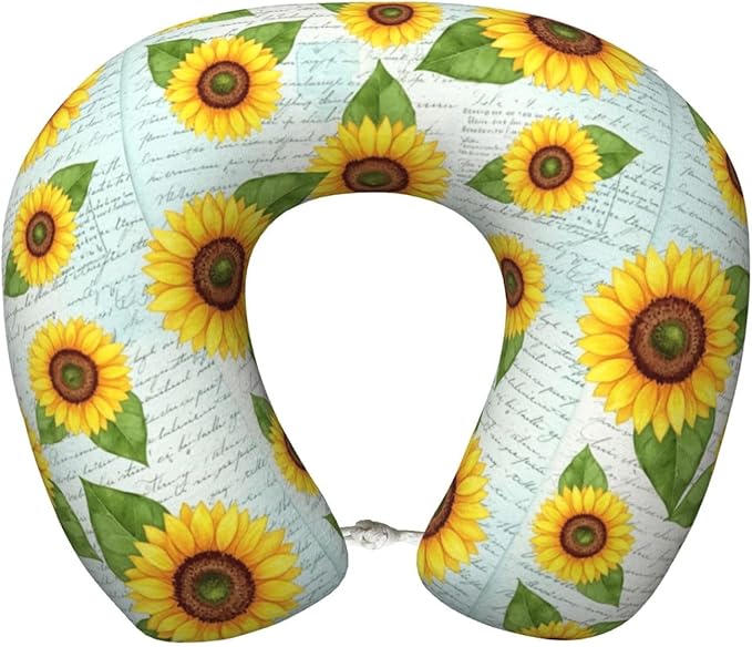 Funny Neck Pillow Support for Car Flight Rest Vintage Sunflower, Memory Foam U Shaped Decor Head Cushion for Home Outdoors Travel