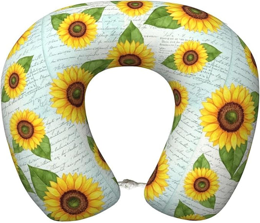 Funny Neck Pillow Support for Car Flight Rest Vintage Sunflower, Memory Foam U Shaped Decor Head Cushion for Home Outdoors Travel