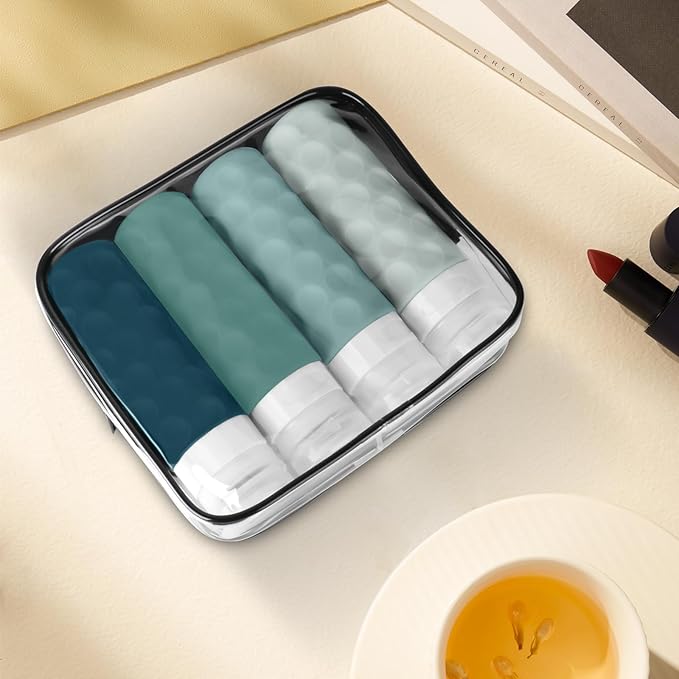 Travel Bottles for Toiletries, 4pcs Tsa Approved 3oz Travel Size Containers, BPA Free Leak Proof Premium Silicone Bottles, Refillable Liquid Squeezable Accessories W/Toiletry Bag(Mint)