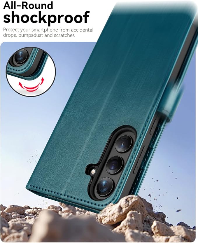 OCASE Compatible with Galaxy S25 Wallet Case, PU Leather Flip Folio Case with Card Holders RFID Blocking Kickstand [Shockproof TPU Inner Shell] Protective Phone Cover 6.2 Inch 2025, Peacock Blue