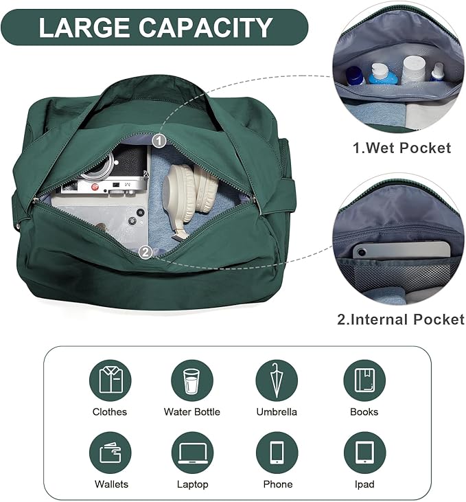 Small Gym Bag with Shoe Compartment, Workout Sport Duffle Bag for Women Travel, Waterproof Shoulder Overnight Bags Lightweight Carry on Tote Bags for Swim, Yoga, Dance