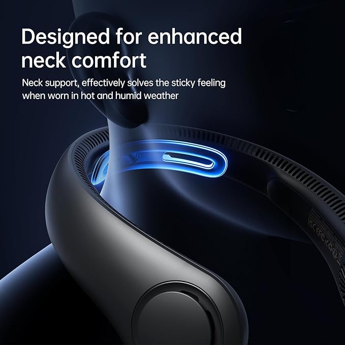 JISULIFE Portable Neck Fan Upgraded, Neckbrace Personal Hands Free, 5 Speed Gears Adjustment, 5000 mAh Wearable Bladeless Quiet Rechargeable for Outdoor Indoor, Gifts for Women Men- Black
