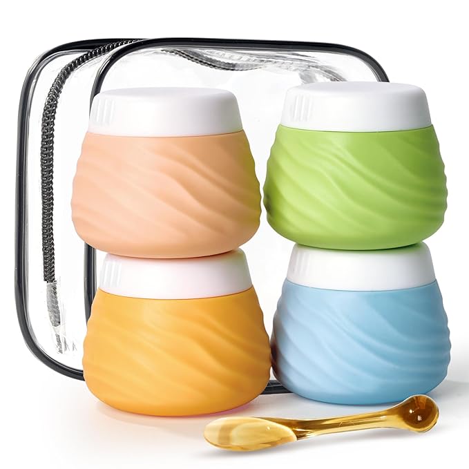 Travel Containers for Toiletries, Silicone Jar with Lid Eternal Moment, TSA Approved Travel Size Bottles with Clear Bag, Leak-proof Traveling Accessories Cosmetic for Lotion Face Body Cream (4 Pack)