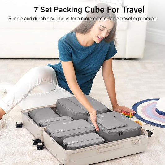 Packing Cubes for Travel, Hanke 7 Set Packing Cubes with Double Zipper,Compression Travel Bags Expandable Design,Durable Packing Organizers for Suitcase Backpack and Carry-On