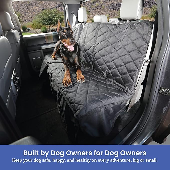 4Knines Bench Seat Covers for Trucks with Dog Hammock & Split-Tech - Rear Seat Protector for Dogs Fits Full Size Crew Cab with Split Bench Seats - Waterproof Dog Seat Cover (Passenger Side, Beige)