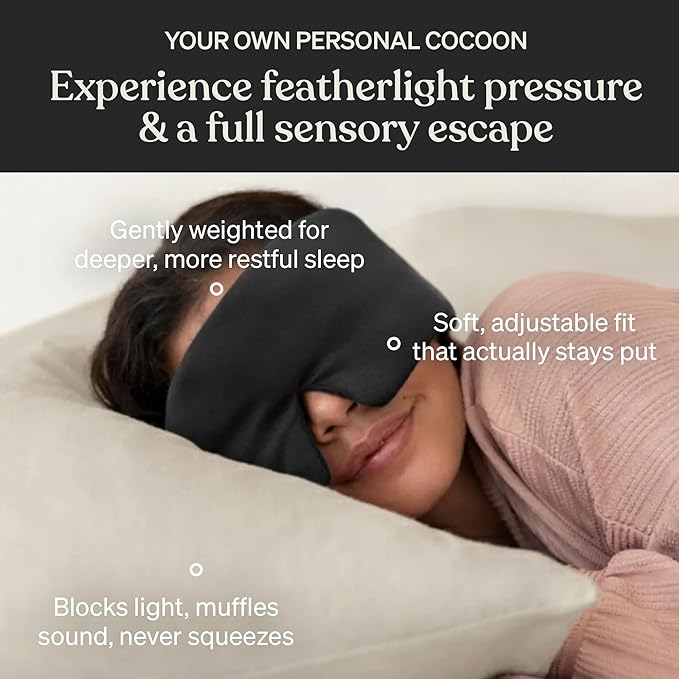 Baloo Silk Weighted Sleep Mask (Black) | Sound-Muffling Blindfold for Deep Sleep | Eye Mask with Amethyst Crystal | Relaxation & Tranquillity Mask