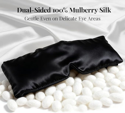 Silk Sleep Mask – 100% Mulberry Silk Eye Mask for Sleeping, Soft Slip Feel, Adjustable Headband, Blackout for Side Sleepers, Men & Women