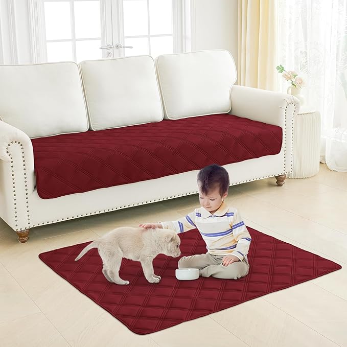 Smiry Waterproof Dog Bed Cover Blanket 40x70, Soft Reversible Pet Blanket, Washable Leakproof Cats Dogs Couch Cover for Sofa, Couch, Furniture, Lattice, Wine Red/Beige