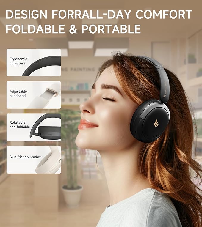 Atom Max - Hybrid Active Noise Cancelling Headphones, Hi-Res Audio, Wireless Over-Ear, Foldable, 45H Playtime, Fast Charging, Customize via an App, Bluetooth v5.4, ANC Headphones, Black