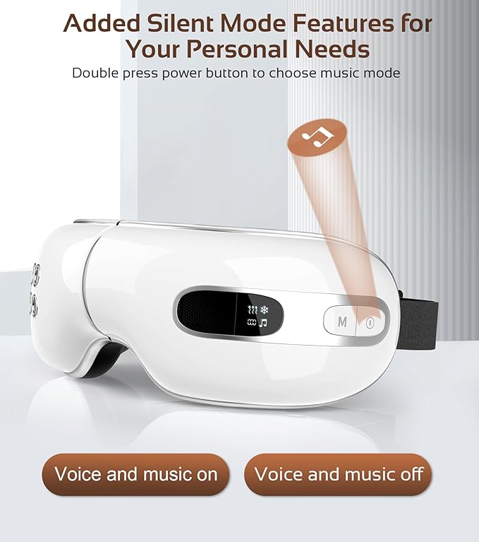 Eye Massager with Heat and Cooling for Migraine Dry Eyes Relief, Rechargeable Bluetooth Music Migraines Relief Eye Massager Improve Sleeping Gifts for Women Men