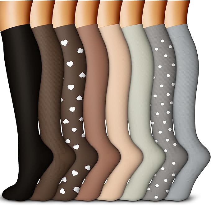 QUXIANG Copper Compression Socks for Women & Men Circulation (8 Pairs) - Best for Running Athletic Cycling - 15-20 mmHg