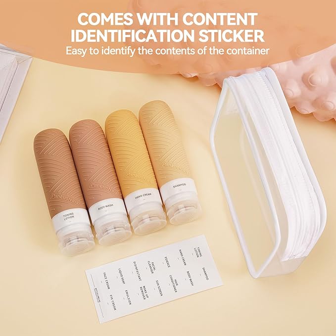 Travel Bottles for Toiletries, Silicone TSA Approved Bottles, Leakproof Shampoo & Toiletry Containers for Airplane, Vacation & Business Trips