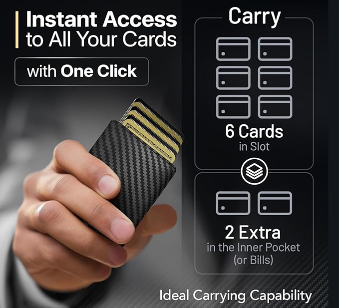 GRATIA Slim Wallet for Men - RFID Blocking, Minimalist Credit Card Holder, Stylish Men Wallet for Security & Convenience, Front & Back Pocket Cardholder, Holds 8 Cards (Carbon)
