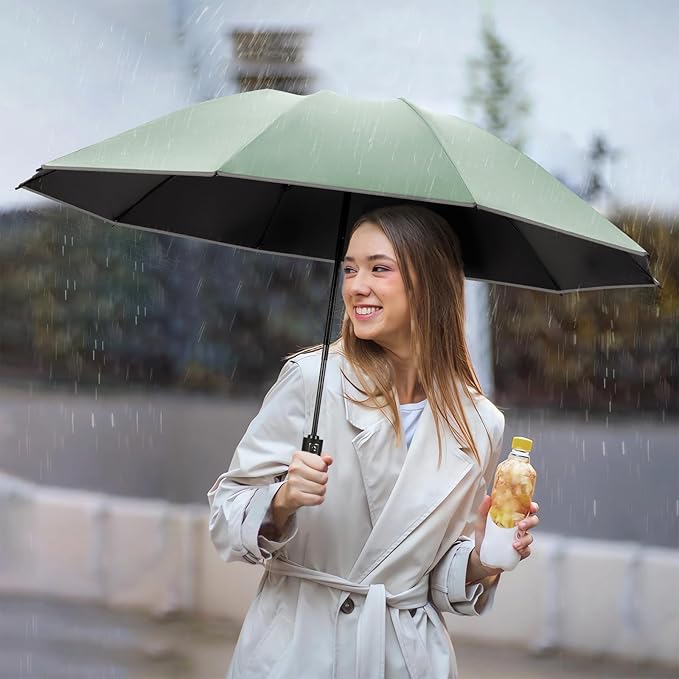 Yoobure Inverted Windproof Travel Umbrella - Automatic Umbrellas for Rain, Compact Folding with Reflective Stripe, Portable Large for Backpack, Lightweight with Sun UV Protection