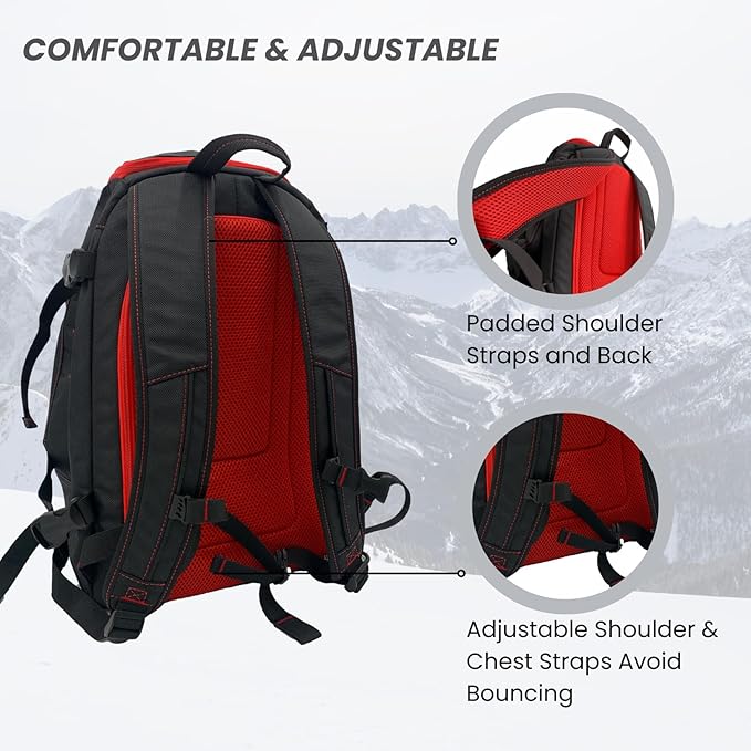 Savvycraft Ski Boot Bag Snowboard Boot Bag, 50L Ski Backpack for Ski and Snowboard Boots, Helmets, Gloves, and Accessories, Lightweight, Durable, Convenient, Red