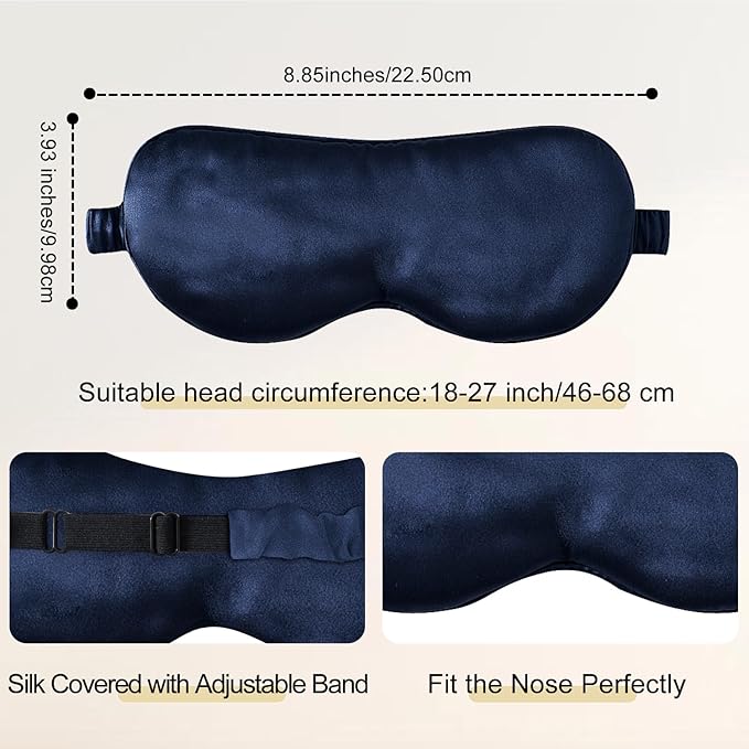 ZIMASILK Adjustable 100% 22 Momme Mulberry Silk Sleep Mask for Sleeping, Filled with Premium Mulberry Silk, Softest & Breathable Eye Sleeping Mask (Navy Blue)