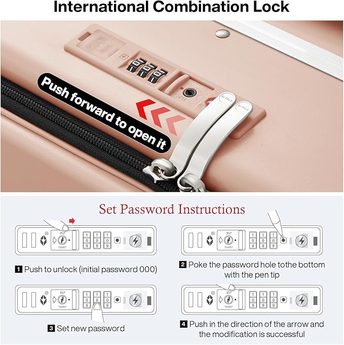 mixi Large Checked Luggage with Cup Phone Holder and Charger Hard Shell Suitcases with Spinner Wheels, 24 Inch Light Pink