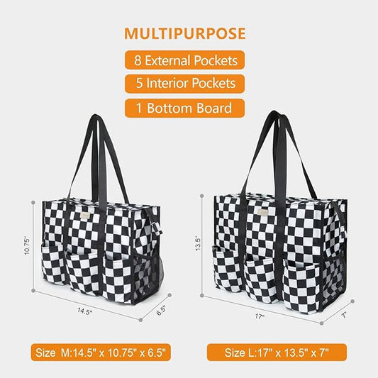 TOPDesign Utility Water Resistant Tote Bag with 13 Pockets, Top Zipper Closure & Thick Bottom Support, for Working Women