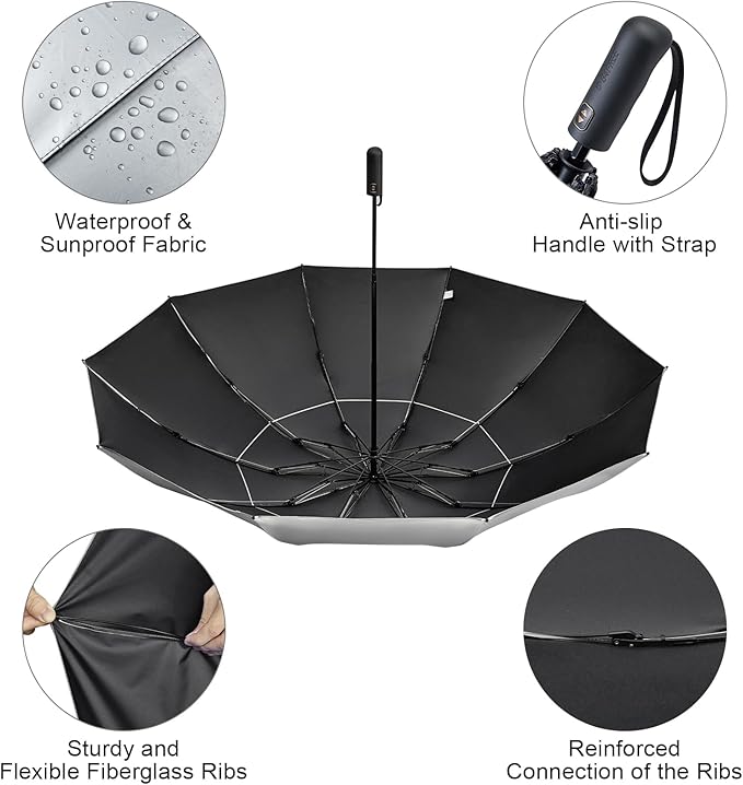 G4Free 42/46/54/62 Inch Large Golf Umbrella Compact Reverse Travel Umbrella 10 Ribs Windproof for Rain Double Canopy Automatic Open Close